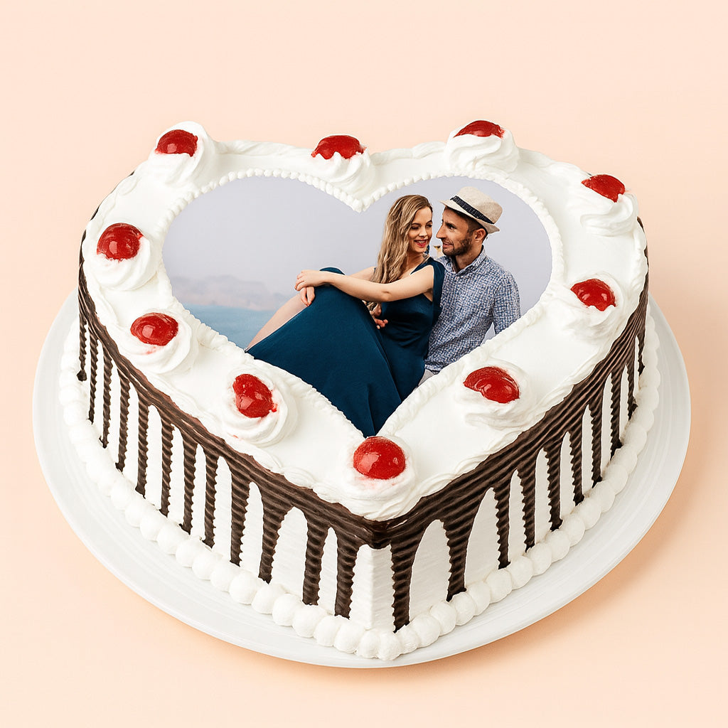 Black Forest Heart Shape Photo Cake