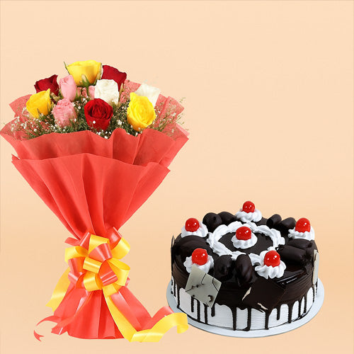 Black Forest Cake And Mix Roses Flower
