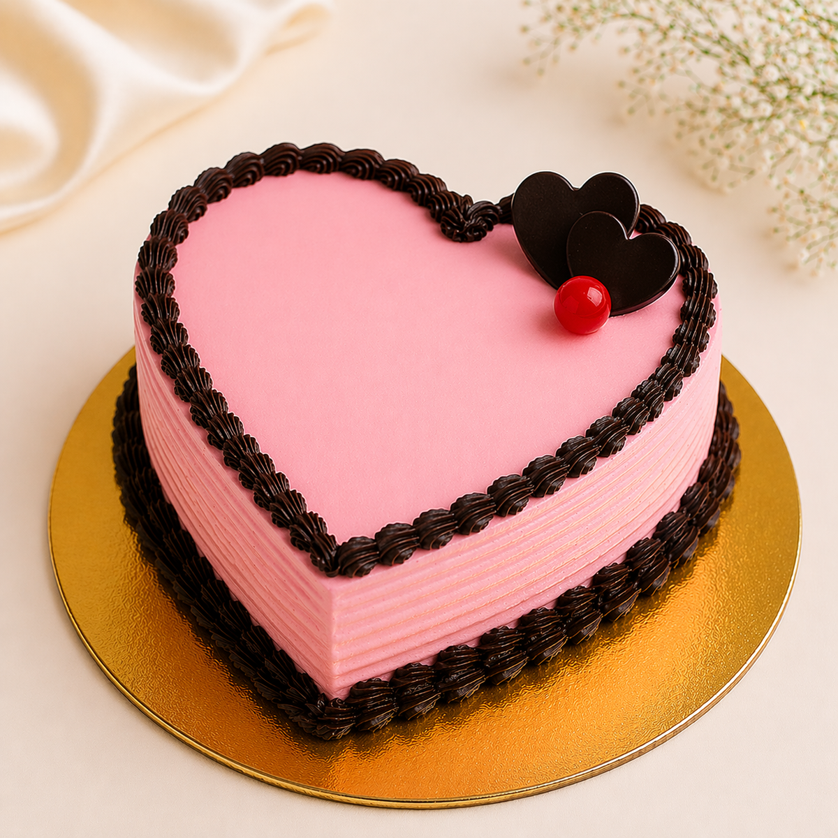Buy Chocolate Trim Pink Heart Cake Online