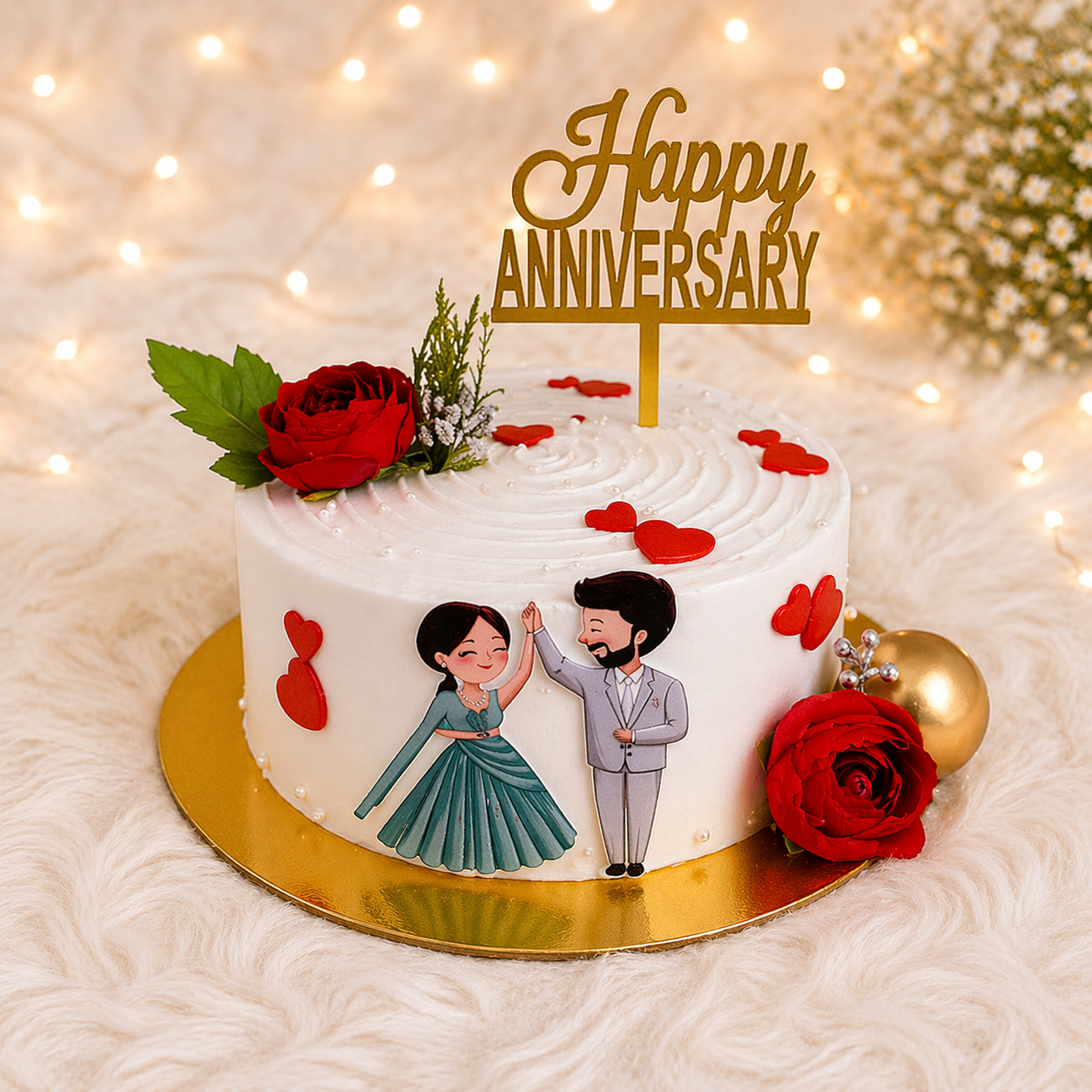 Golden Romance Anniversary Designer Cake