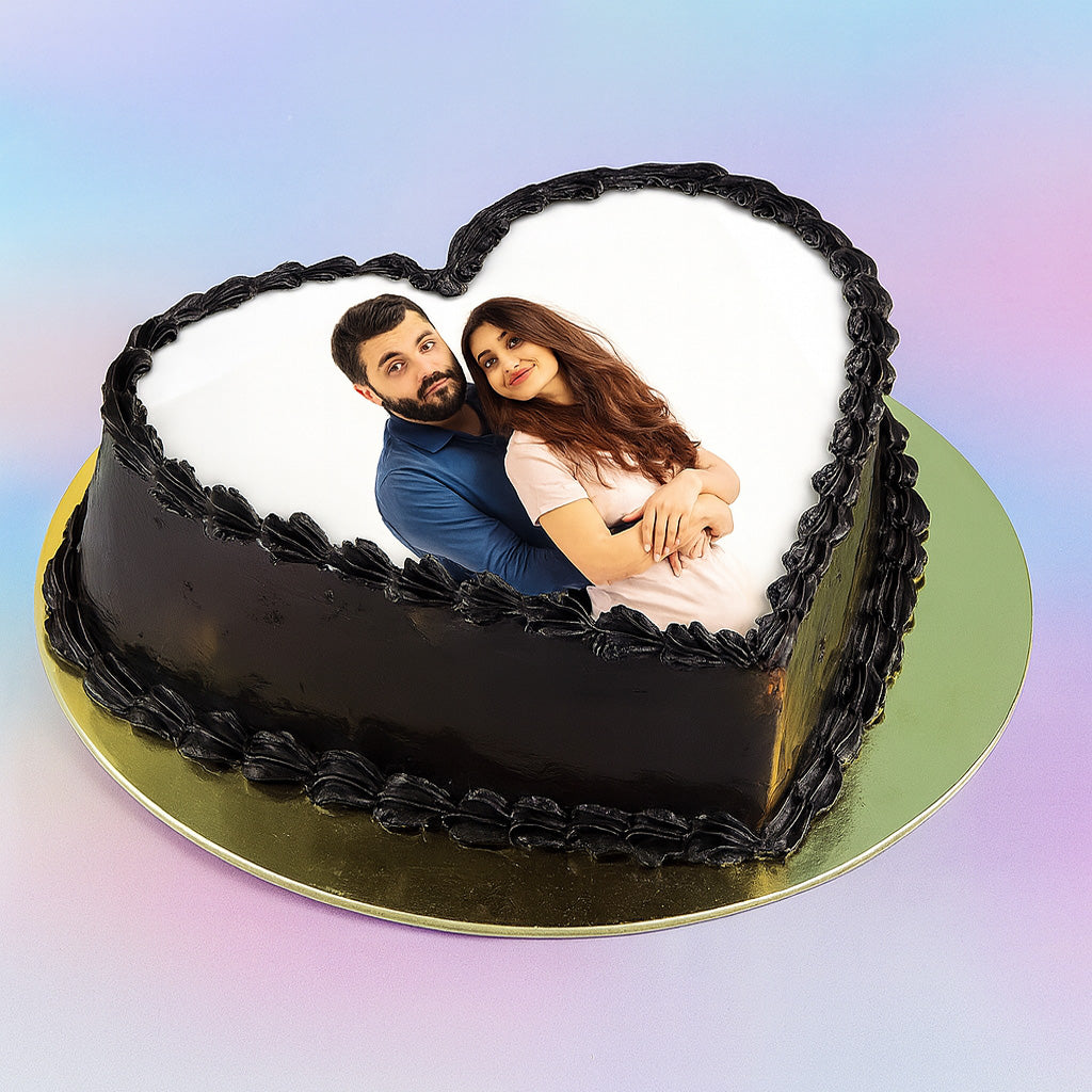 Chocolate Truffle Heart Shape Photo Cake