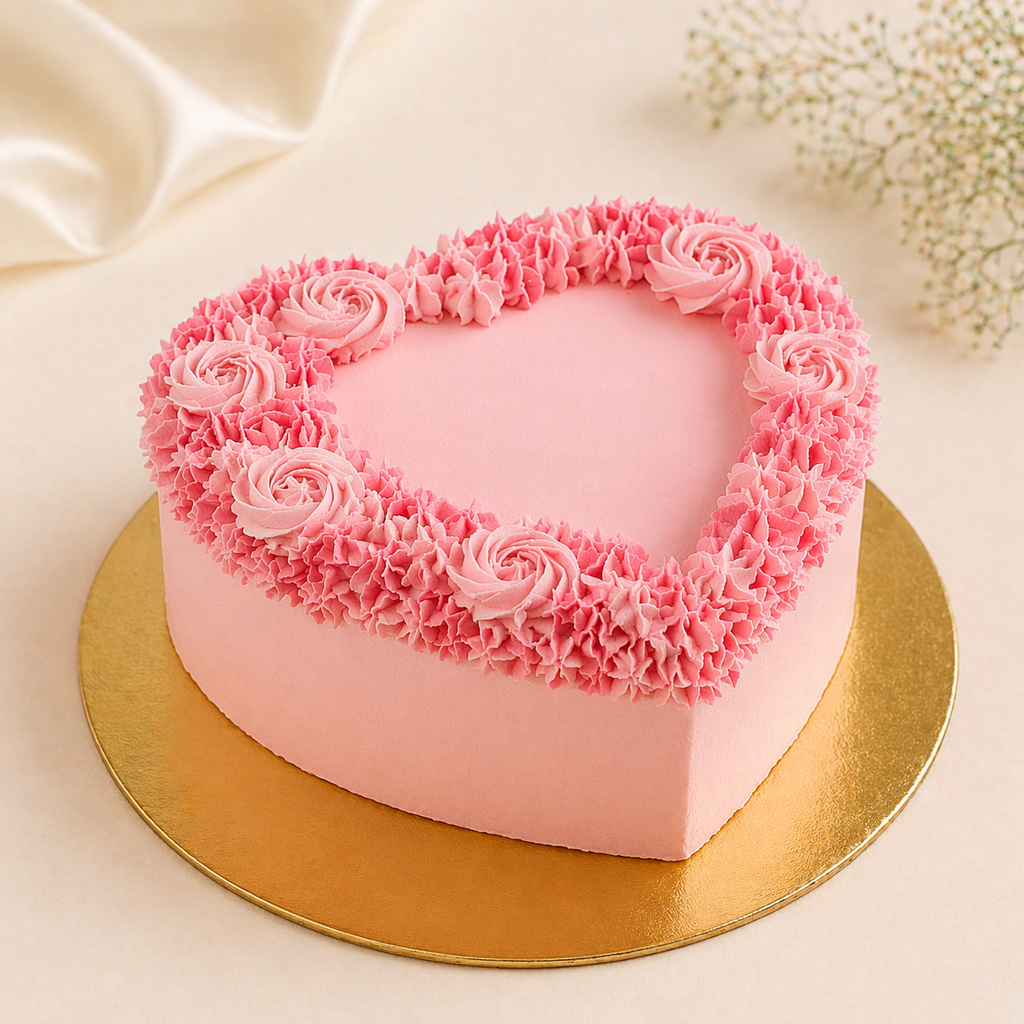 Pink Rosette Heart Cake